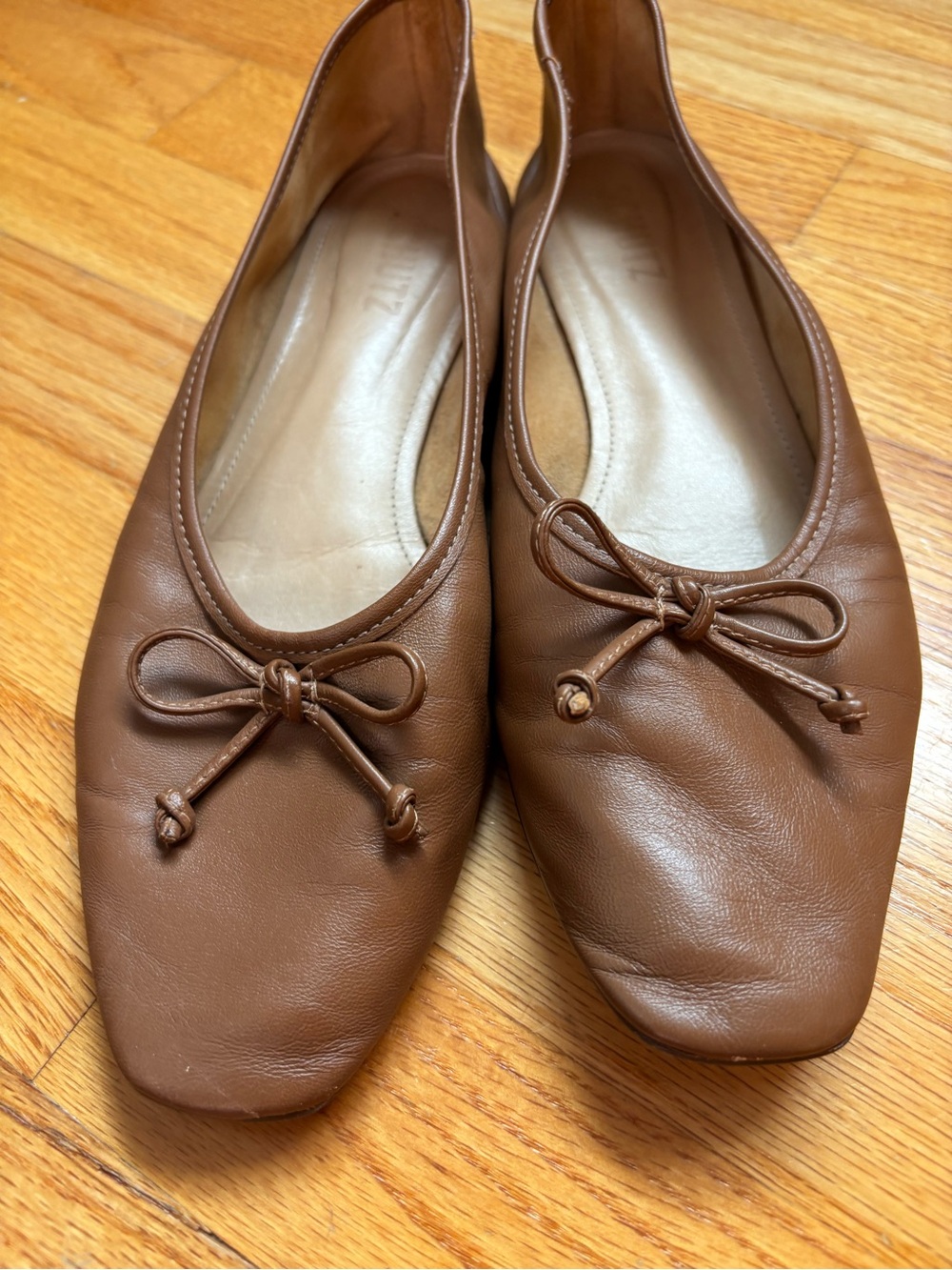 SCHUTZ Arissa Tan Leather Bow Ballet Flats - Picture 4 of 10